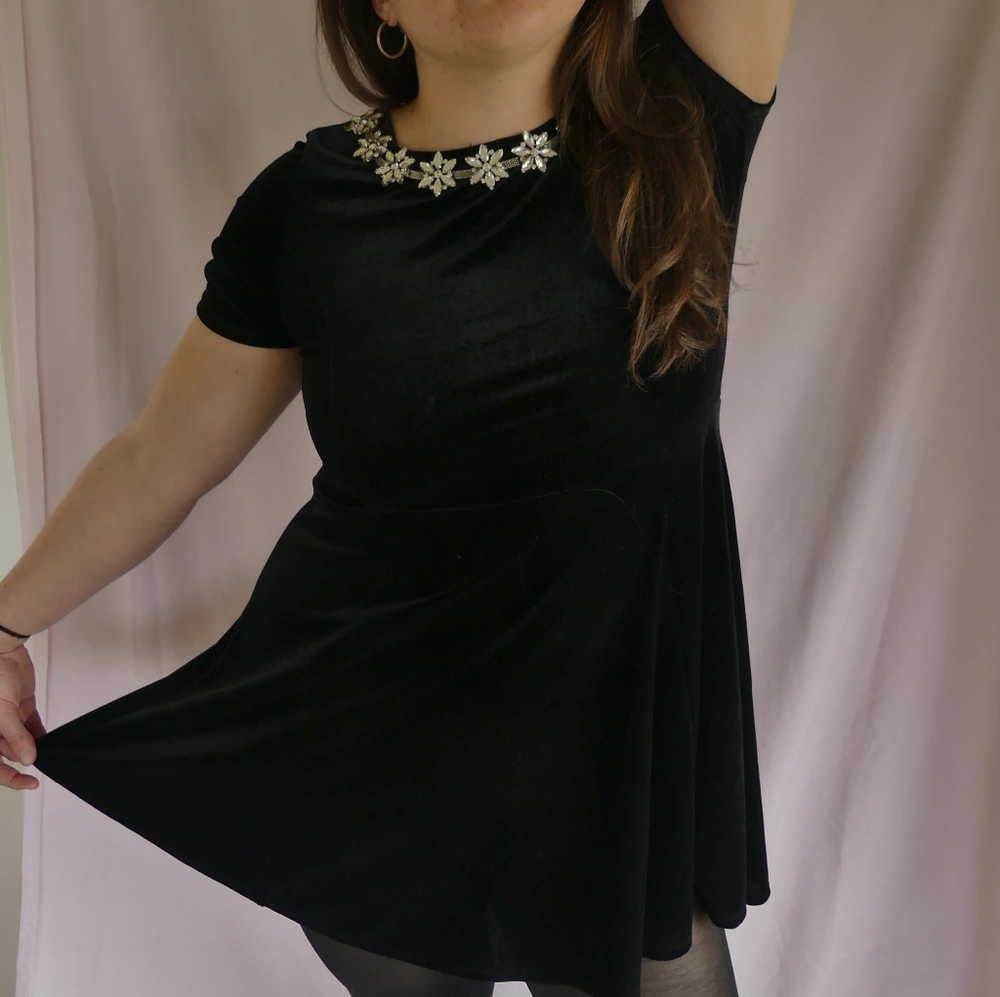 Black Velvet Babydoll Dress